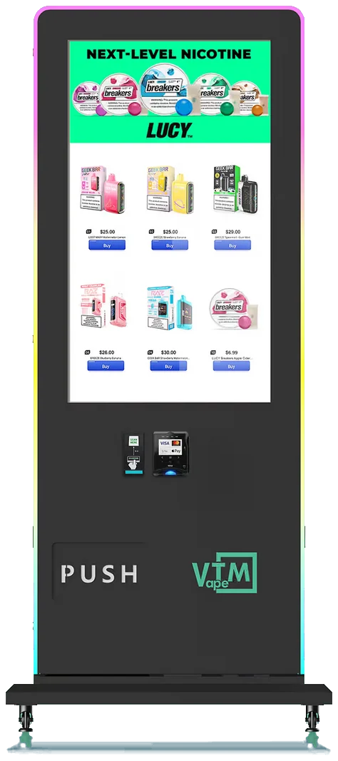 Slim Tower 2.0 freestanding vape vending machine.